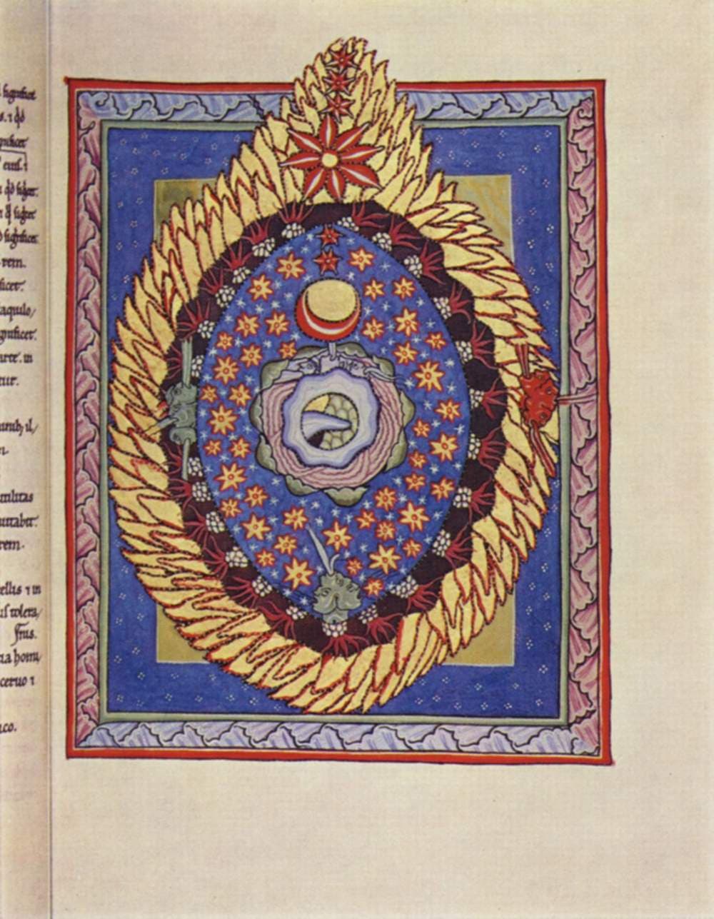 Hildegardis-Codex illumination by 12th-century manuscript illuminator (12th century). A medieval Christian cosmic mandala, four centuries before Jung wrote about them.
