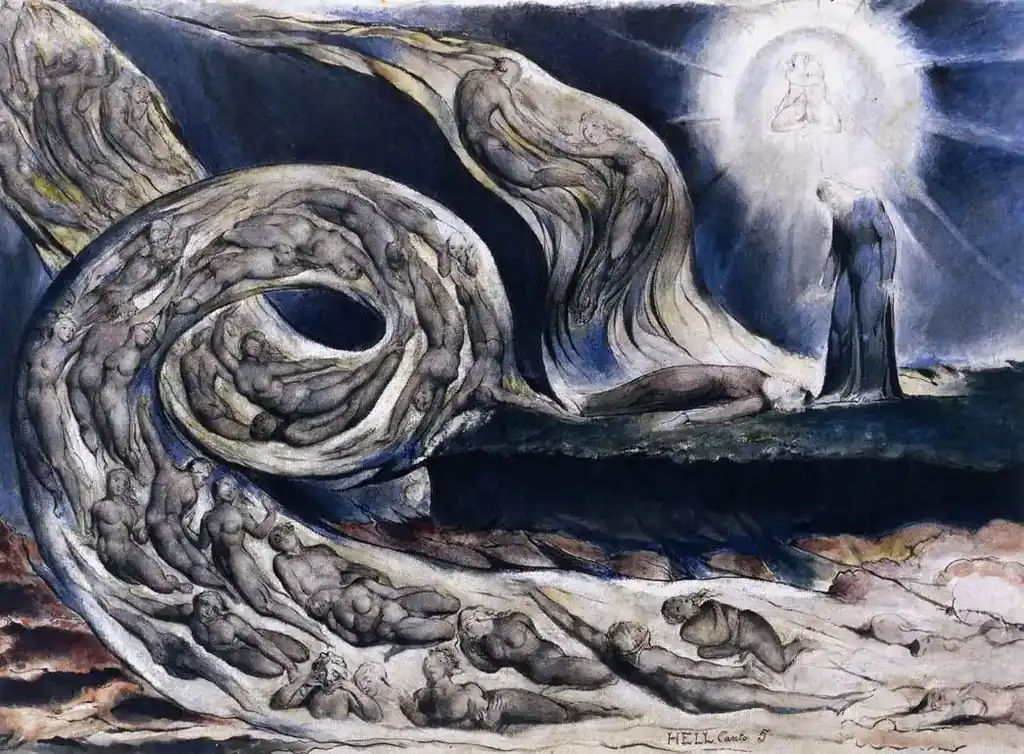 William Blake, The Whirlwind of Lovers (Francesca da Rimini and Paolo Malatesta), 1824–1827